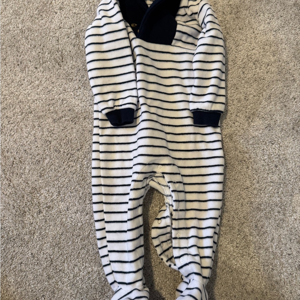 Petit Lem Blue and White Striped Footies with Built-in Feet